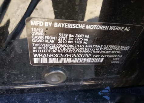 2014 BMW 535I xDrive z USA, uszkodzony, nr VIN WBA5B3C57ED533792